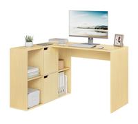 eSituro 120cm Scrivania Angolare a L con 4 Libreria + 2 Armadi, Scrivania ad Angolo da Ufficio con Ripiani, Tavolo da Lavoro Doppio Piano per Computer e Studio, Beige, 100 x 118 x 75 cm