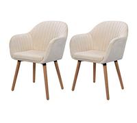 eSituro 2 x Sedia Sala da Pranzo Moderna in Velluto Morbido con Schienale Braccioli di Sala d'attesa Piedi in Legno per Camera Cucina Crema SDC0075