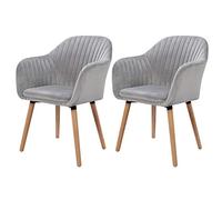 eSituro 2 x Sedia Sala da Pranzo Moderna in Velluto Morbido con Schienale Braccioli di Sala d'attesa Piedi in Legno per Camera Cucina Grigio Chiaro SDC0074