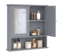 eSituro Armadietto Bagno con Specchio a Ante e Ripiani Regolabili Specchiera Contenitore Armadietto a Muro Grigio, 56x58,3x13cm