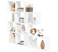 eSituro Libreria a 4 Livelli, Scaffale Divisorio con 11 Scomparti Aperti, Scaffale in Piedi, Scaffale a Gradini, per Soggiorno, Camera da Letto, Ufficio, 115x109,5x19,5 Cm, Bianco