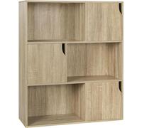 eSituro Libreria Autoportante a 6 Scomparti, Porta Libri con Ante, Scaffale a 3 Ripiani Portaoggetti, Divisorio per Ambienti, Ufficio, Studio, Soggiorno, in Legno, 80x30x96cm, Legno Chiaro, SBKC0051