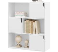 eSituro Libreria Autoportante a 6 Scomparti, Porta Libri con Ante, Scaffale a 3 Ripiani Portaoggetti, Divisorio per Ambienti, Ufficio, Studio, Soggiorno, in Legno, 80x30x96cm, Bianco, SBKC0050