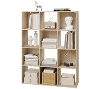 eSituro Libreria, Cubo, Scaffale Libreria con 12 Scomparti Aperti, per Soggiorno, Ufficio, Camera da Letto, Legno Ingegnerizzato, Rovere Chiaro, 91x29x120cm
