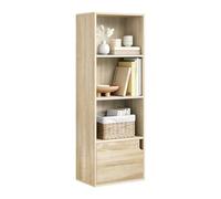eSituro Libreria Verticale con 3 Scomparti a Giorno e 1 Armadietto, Scaffale Salvaspazio per Studio, Ufficio, in Truciolare e MDF, Legno Chiaro, 34x24x106 cm