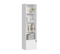 eSituro Libreria Verticale con 4 Scomparti Aperti e 1 Armadietto Scaffale Libreria in Legno Bianco Portalibri da Terra Moderno per Ufficio, Soggiorno Studio 34x24x132cm