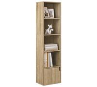 eSituro Libreria Verticale con 4 Scomparti Aperti e 1 Armadietto Scaffale Libreria in Legno Portalibri da Terra Moderno per Ufficio Soggiorno Studio Rovere Chiaro 34x24x132cm