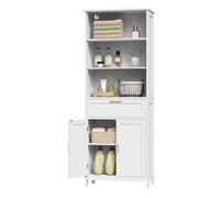 eSituro Mobile da Bagno Indipendente con 3 Vani, 1 Cassetto e Armadietto, Ripiani Regolabili, Unità Stoccaggio Corridoio/Cucina, 30x60x160 cm, Bianco