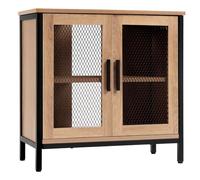eSituro Mobile da Bagno Sottolavabo Industriale, Armadietto da Bagno con 2 Scomparti, Ante a Rete e Maniglie in Metallo, Gambe Rialzate, Rovere Chiaro e Nero, in Legno e Metallo, 60x30x60cm