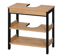 eSituro Mobiletto da Bagno Salvaspazio, Mobile Sottolavabo per Bagno a 3 Ripiani, Mobiletto Sotto Lavandino a Giorno, Struttura in Metallo e Legno, Nero e Rovere Chiaro, 60x30x60cm