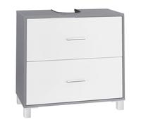 eSituro Mobiletto sotto Lavabo Salvaspazio, Mobile da Bagno con 2 Cassetti e 2 Cubi Interni, Armadio Bagno con Foro per Sifone 15x20 cm, Gambe Rialzate, bianco+grigio, 60x30x60 cm