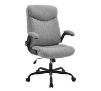 eSituro Poltrona Ufficio Ergonomica, Sedia Ufficio con Bracciolo Ribaltabile, Regolabile in Altezza, Misto Cotone-Lino, Grigio