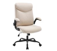 eSituro Poltrona Ufficio Ergonomica, Sedia Ufficio con Bracciolo Ribaltabile, Regolabile in Altezza, Misto Cotone-Lino, Beige