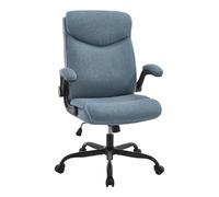 eSituro Poltrona Ufficio Ergonomica, Sedia Ufficio con Bracciolo Ribaltabile, Regolabile in Altezza, Misto Cotone-Lino, Blu