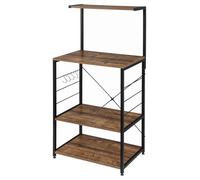eSituro Scaffale da Cucina con Ganci e 4 Ripiani, Industriale Scaffalatura Porta Microonde Oggetti, Scaffale per Microonde, 60x40x123cm, Nero+Noce