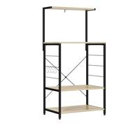 eSituro Scaffale da Cucina o Bagno con Ganci e 4 Ripiani, Scaffalatura Porta Microonde Oggetti 60x40x123cm Nero+Rovere SSTR0022