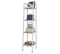 eSituro Scaffale Libreria a Scala Scaffale Porta oggetti in Acciaio Legno 4 Ripiani Design Industriale Scaffalatura Multifunzionale per Cucina Soggiorno Bianco+Rovere Chiaro SSTR0041