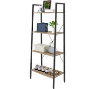 eSituro Scaffale Libreria a Scala Scaffale Porta oggetti in Acciaio Legno 4 Ripiani Design Industriale Scaffalatura Multifunzionale per Cucina Soggiorno Nero+Rovere Chiaro SSTR0020