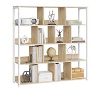 eSituro Scaffale per Libri, Scaffale con 14 Cubi in 4 Livelli, Unità di Stoccaggio Moderna per Soggiorno/Camera da Letto/Ufficio, Legno Ingegnerizzato, Effetto Rovere Chiaro+Bianco, 120x30x120cm
