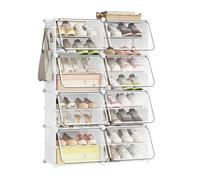 eSituro Scarpiera Modulare 2x8 Ripiani per 16 Paia Scarpe - Organizzatore con Ante, Ganci e Pannelli PP - Sistema ad Incastro con Mazzetta Inclusa, Bianco