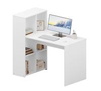 eSituro Scrivania con Libreria a 3 Ripiani, Scrivania Bianca per Computer con 6 Scomparti Aperti, Tavolo da Lavoro Salvaspazio per Studio, Ufficio, in Legno, 120x63x111 cm