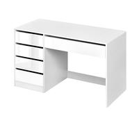 eSituro Scrivania Trucco, 120x55 cm, Toeletta con 5 Cassetti senza Specchio, Scrivania da Ufficio per Computer, per Ufficio, Studio e Camera da Letto, Bianco Brillante