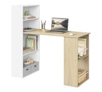 eSituro Scrivania Ufficio Compatta con Libreria Integrata - Design Salvaspazio per Studio/Camera, 120x55x122 cm, Bianco Lucido e Rovere Naturale