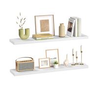 eSituro Set di 2 Mensole da Muro Bianche in MDF, Mensole da Cucina Salvaspazio, con Staffa Metallica Invisibile, Decorazioni da Parete per Soggiorno, Camera da Letto, Bagno, 120x22,9x3,8cm