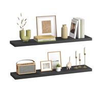 eSituro Set di 2 Mensole da Muro Nere in MDF, Mensole Cucina Salvaspazio, con Staffa Metallica Invisibile, per Soggiorno, Camera da Letto, Bagno, 120x22,9x3,8 cm