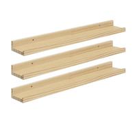eSituro Set di 3 Scaffali Galleggianti in Legno, Mensole Sospese a Parete con Deflettore per Camera da Letto/Soggiorno/Cucina/Bagno/Corridoio, Portata di 10kg, Colore Legno Naturale, L60xP10xH4cm