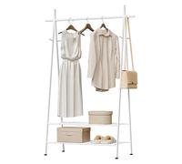 eSituro Stand Appendiabiti da Terra Moderno Porta Abiti da Camera con Ganci Attaccapanni Mobile Ingresso con 2 Ripiani in Metallo, Bianco