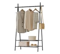 eSituro Stand Appendiabiti da Terra Moderno Scaffale Porta Abiti da Camera con Ganci e Scarpiera a 2 livelli, Attaccapanni Ingresso in Metallo Nero