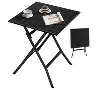eSituro Tavolo da Giardino, Tavolo Pieghevole con Piano in Plastica Effetto Legno, Tavolino da Caffè per Esterni, Arredo Casa Giardino, Tavolino Nero, Tavolo Quadrato 62x62cm