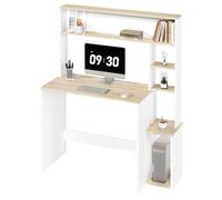 eSituro Tavolo per Computer con Libreria, Scrivania con 5 Ripiani, 113,5x45 cm, Scrivania per Bambini, Camera da Letto, Ufficio, Rovere e Bianco