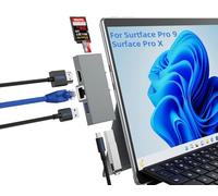 ESKEVE Docking station hub per Surface Pro 9 con HDMI 4K, USB-C Thunderbolt 4 (video 8K a 30 Hz + dati 40G+PD 100 W), 2 USB 3.0, lettore di schede SD/TF, Ethernet 1000 Mbps per Microsoft Surface Pro 9