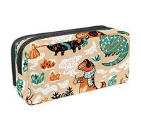 Eslifey Astuccio per matite, verde e arancione, motivo dinosauri invernali, grande capacità, astuccio per cancelleria e penne, Multicolore 1., 2.3x8.2x3.9in/6x21x10cm, Beauty Case