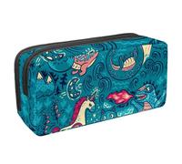 Eslifey Astuccio portamatite, motivo astronave con alieni ufo verde, grande capacità, astuccio per cancelleria e penne, Multicolore 2., 2.3x8.2x3.9in/6x21x10cm, Beauty Case