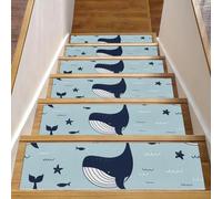 Eslifey Balene, delfini e stelle marine, per gradini in legno, antiscivolo, per interni, 76,2 x 20,3 cm, per cani, bambini, anziani, con adesivo riutilizzabile, confezione da 15