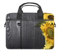 Eslifey Bella Girasole su Grigio Scuro Texture In Legno Laptop Case Borsa Borsa Portatile Crossbody Messenger Valigetta w/Tracolla Maniglia, 13 14 pollici, Multicolore 1, 11x14.5x1.2in /28x36.8x3 cm