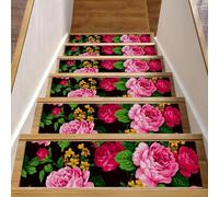 Eslifey Bellissimi gradini per scale in legno con foglie verdi, confezione da 15 pezzi, 76,2 x 20,3 cm, antiscivolo, per interni, per cani, bambini, anziani, con adesivo riutilizzabile