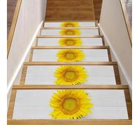 Eslifey Bellissimi tappetini per scale in legno bianco con struttura in legno per gradini in legno, confezione da 15 pezzi, 76,2 x 20,3 cm, antiscivolo, per interni, per cani, bambini, anziani, con