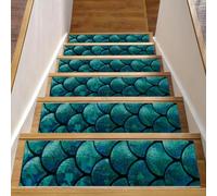 Eslifey Blue Fish Scales per gradini in legno, confezione da 15, 76,2 x 20,3 cm, antiscivolo, per interni, per cani, bambini, anziani, con adesivo riutilizzabile