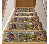 Eslifey Blue Rooster Farm - Gradini per scale in legno, 76,2 x 20,3 cm, antiscivolo, per interni, per cani, bambini, anziani, con adesivo riutilizzabile, confezione da 15