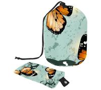 Eslifey Borsa cosmetica con coulisse, a forma di botte, portatile, da viaggio, con farfalle, grande capacità, impermeabile, multifunzionale, borsa da toilette, Multicolore, 9.9x6.9in/25.2x17.6cm