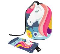 Eslifey Borsa cosmetica con coulisse, borsa da viaggio portatile a forma di barile, borsa da toilette multifunzionale impermeabile con unicorni magici di grande capacità floreale, Multicolore 1.,
