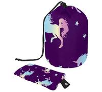 Eslifey Borsa cosmetica con coulisse, borsa da viaggio portatile a forma di barile, borsa da toilette multifunzionale impermeabile con silhouette di unicorno magico, modello a stella, grande capacità,