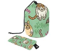 Eslifey Borsa cosmetica con coulisse, borsa portatile a forma di barile, borsa da toilette multifunzionale impermeabile per gatti e creature di grande capacità, Multicolore 1., 9.9x6.9in/25.2x17.6cm