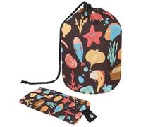 Eslifey Borsa cosmetica con coulisse, borsa portatile a forma di barile, borsa da toilette multifunzionale impermeabile con motivo di draghi cinesi e peonie, Multicolore 3, 9.9x6.9in/25.2x17.6cm
