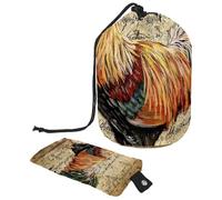 Eslifey Borsa cosmetica con coulisse, borse portatili a forma di barile, borsa da toilette multifunzionale impermeabile di grande capacità di arte del gallo vintage, Multicolore, 9.9x6.9in/25.2x17.6cm