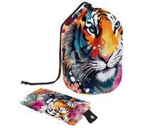 Eslifey Borsa cosmetica con coulisse, borse portatili a forma di barile, borse da viaggio portatili con spruzzi di fiori di tigre modello borsa da toilette multifunzionale impermeabile di grande